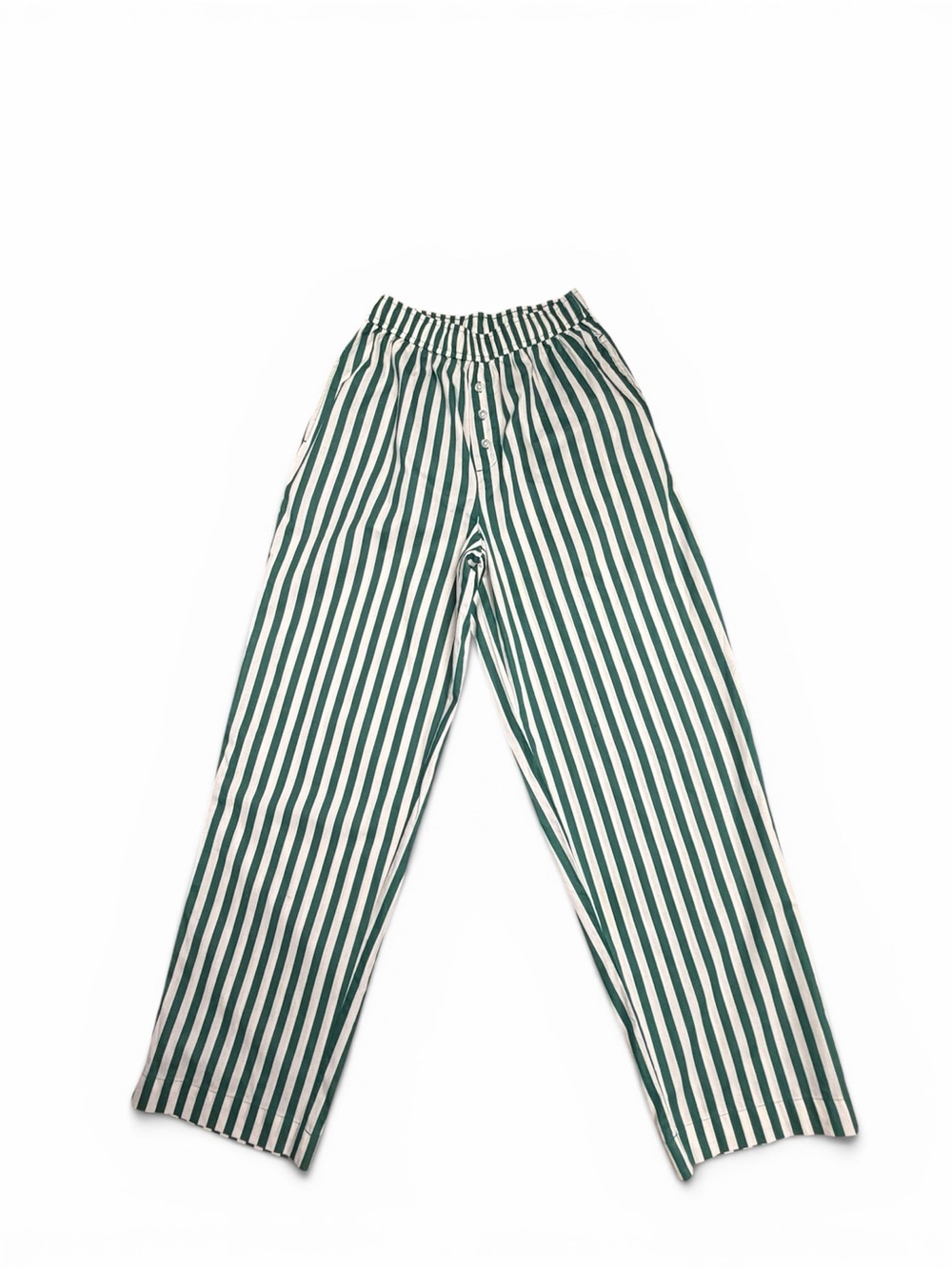 Green and White Vertical Stripe Wide-Leg Pants